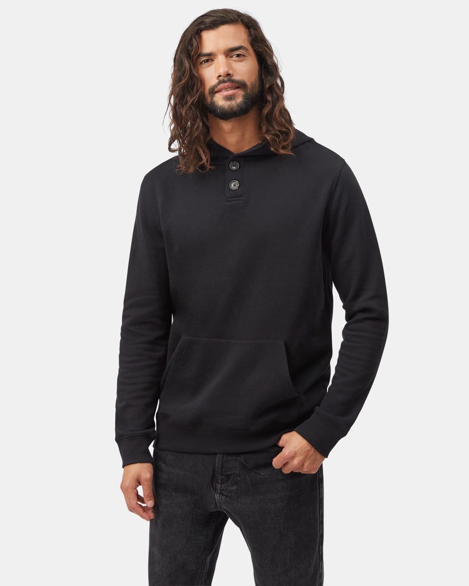 Tentree Men's Treefleece 1/4 Button Hoodie - Meteorite Black
