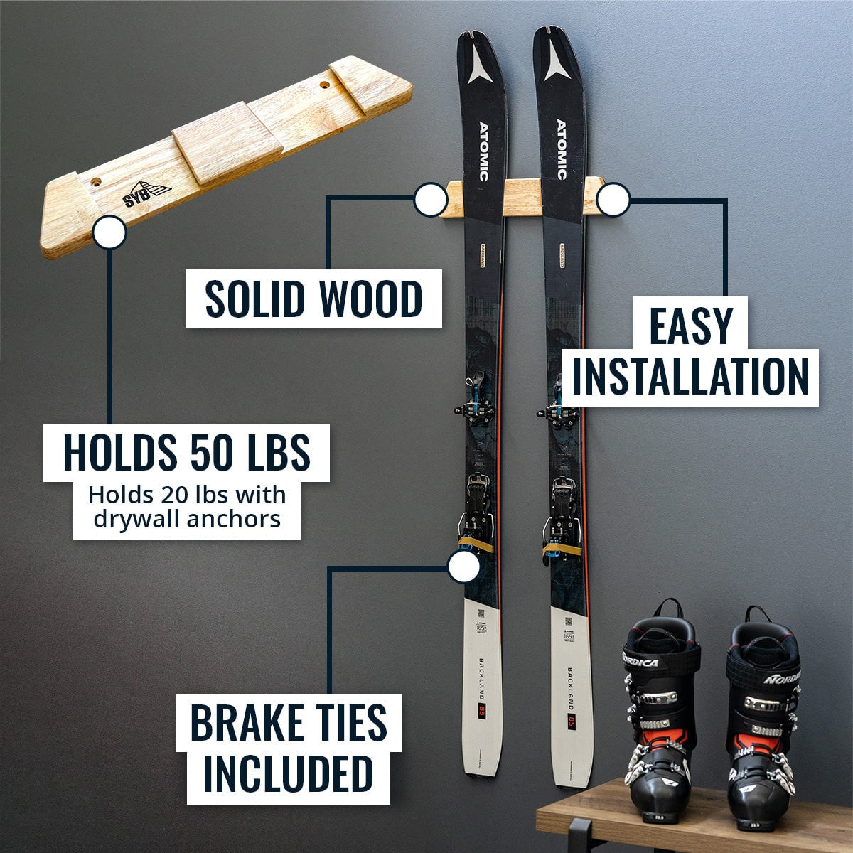 Vail Ski Display | Minimalist Wood Rack | Medium - product view 5