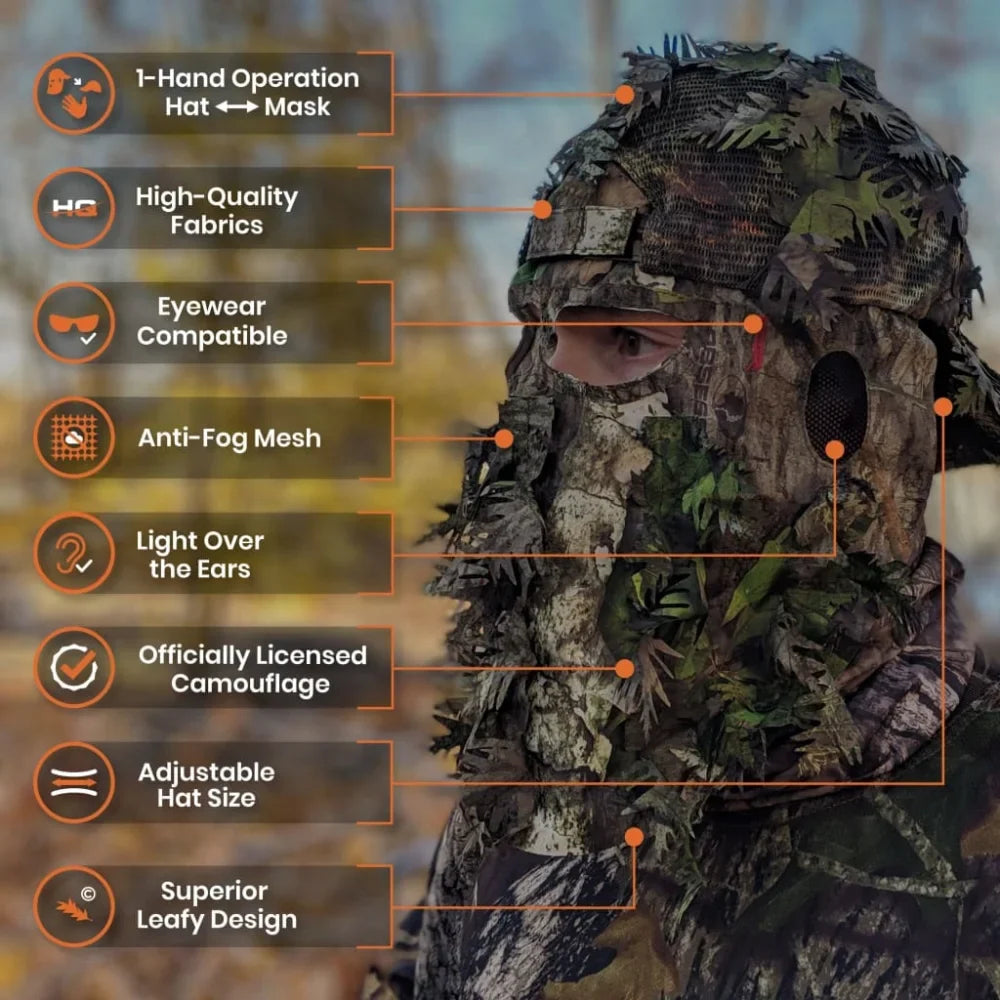 QuikCamo Fitted Hat with Rear Leafy Camo Face Mask – product view 3
