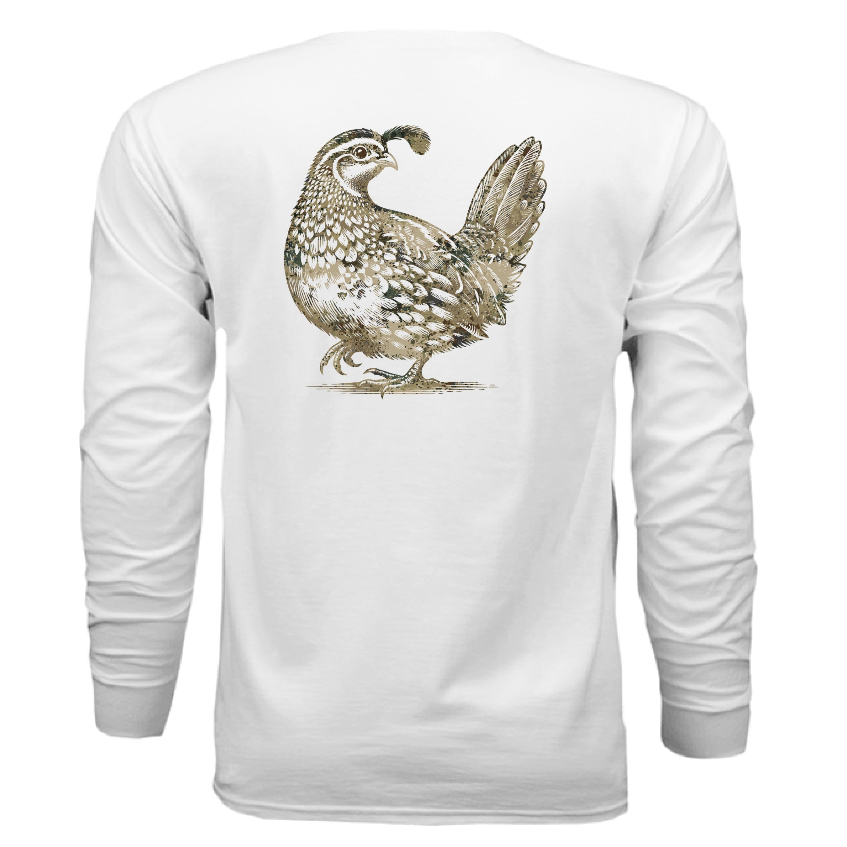 Spur-Ma-Gettin Upland Splash Burst Camo California Quail Long Sleeve T-Shirt – product image 5