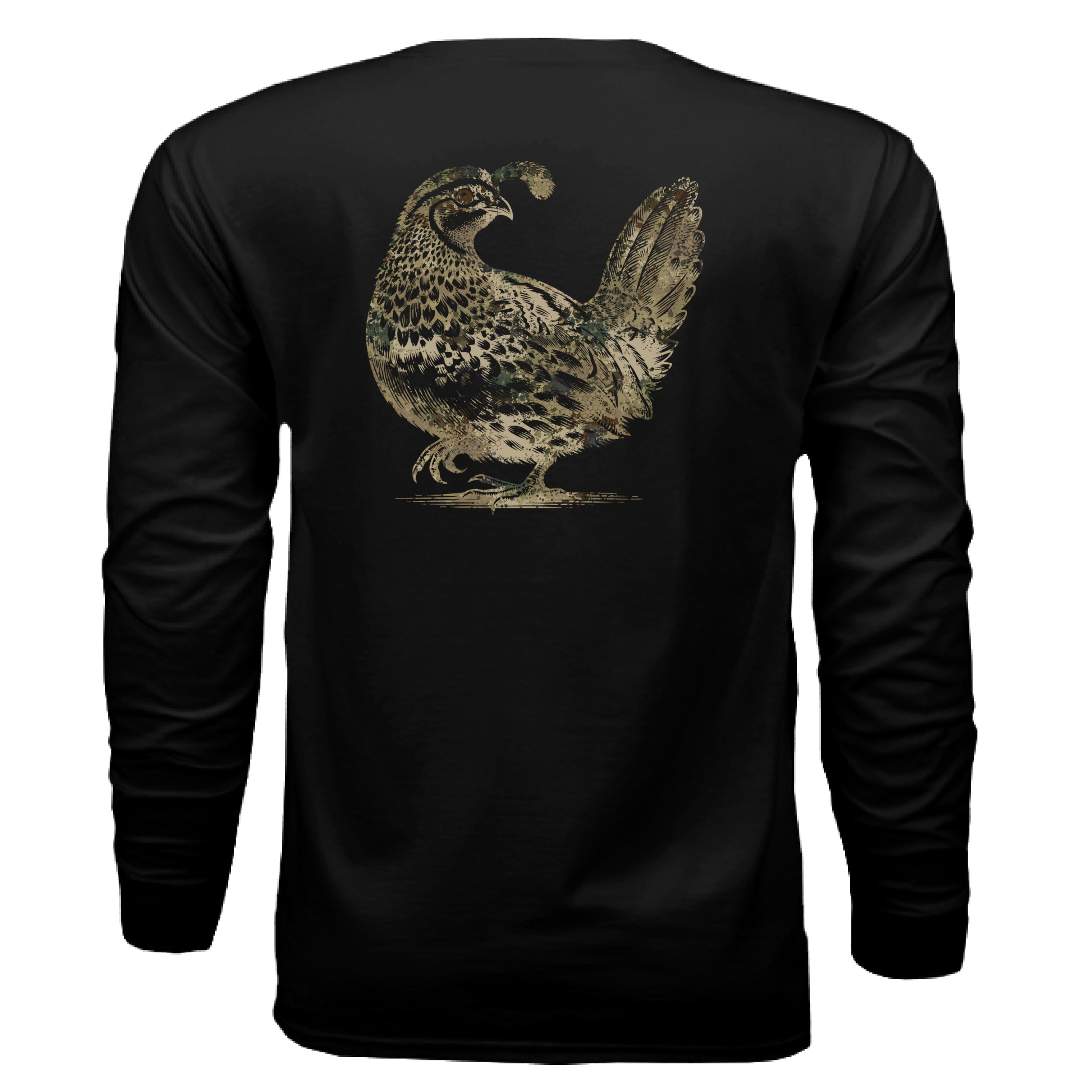 Spur-Ma-Gettin Upland Splash Burst Camo California Quail Long Sleeve T-Shirt – product image 3