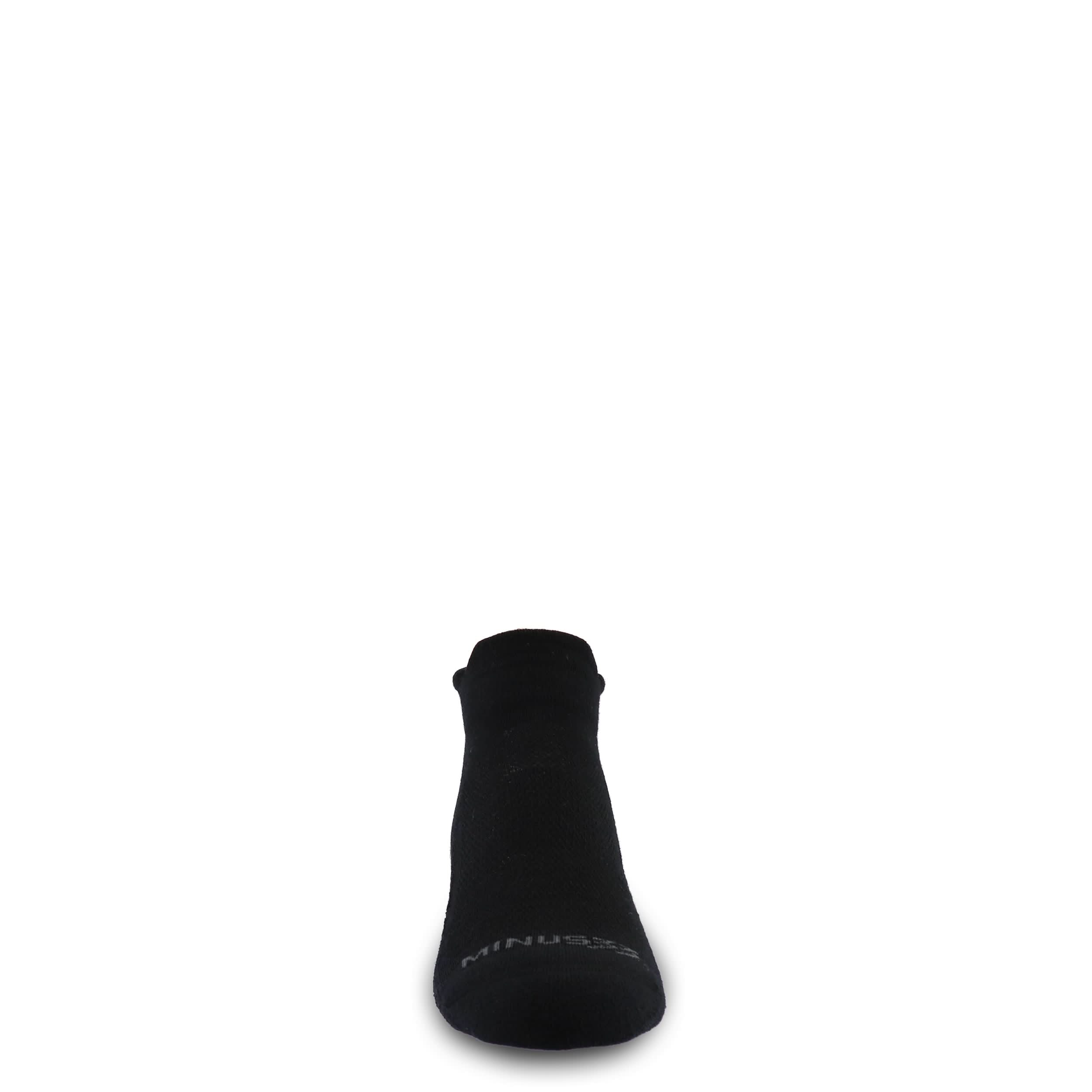 no show performance wool  cushioned running socks, toe-facing front view