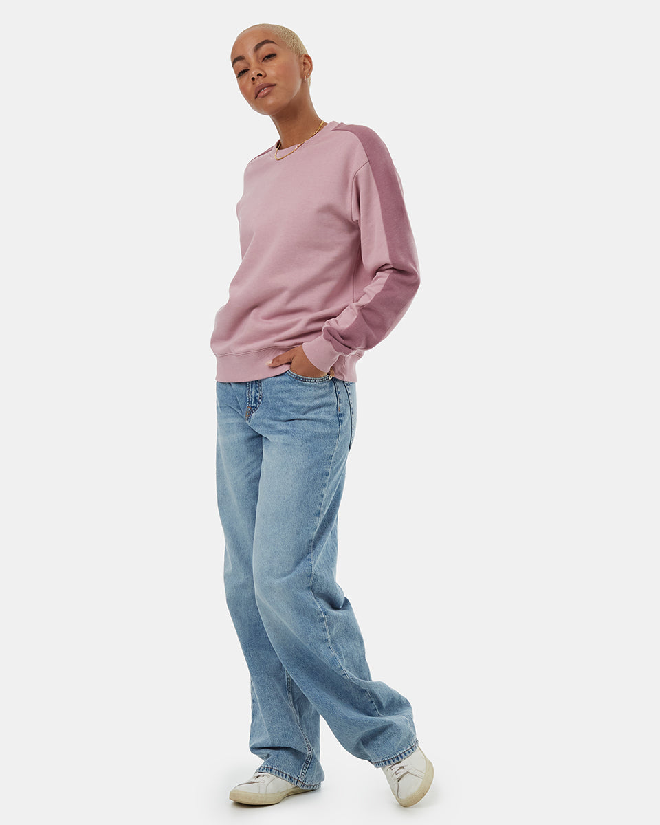 Tentree Women's Blocked Sleeve Stripe Crew - Dawn Pink Dusky Orchid