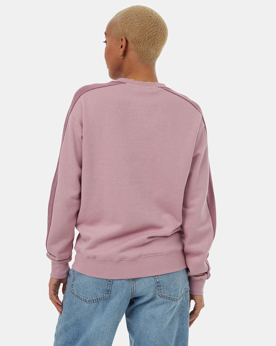 Tentree Women's Blocked Sleeve Stripe Crew - Dawn Pink Dusky Orchid