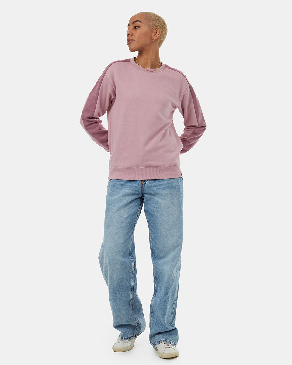 Tentree Women's Blocked Sleeve Stripe Crew - Dawn Pink Dusky Orchid