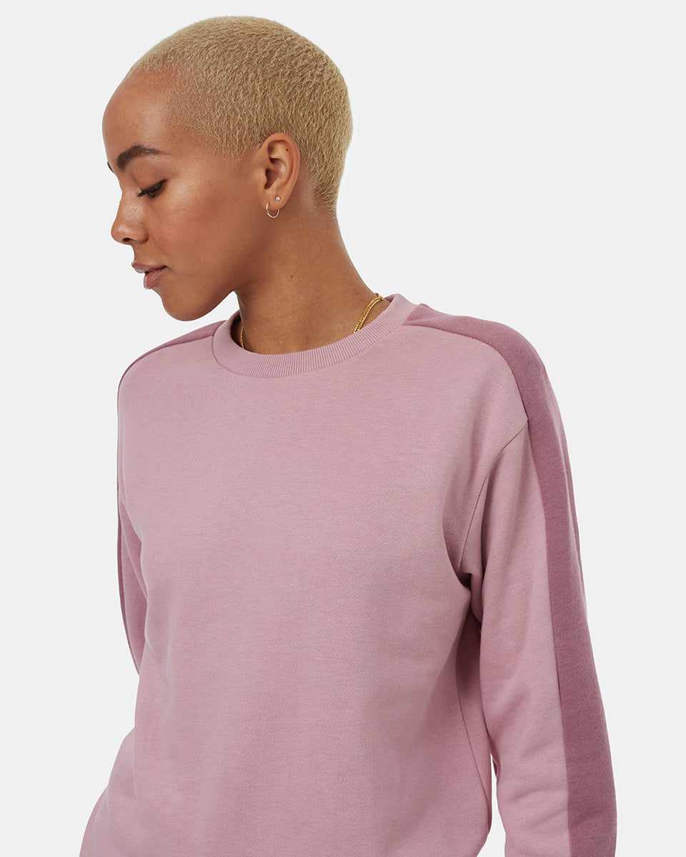 Tentree Women's Blocked Sleeve Stripe Crew - Dawn Pink Dusky Orchid