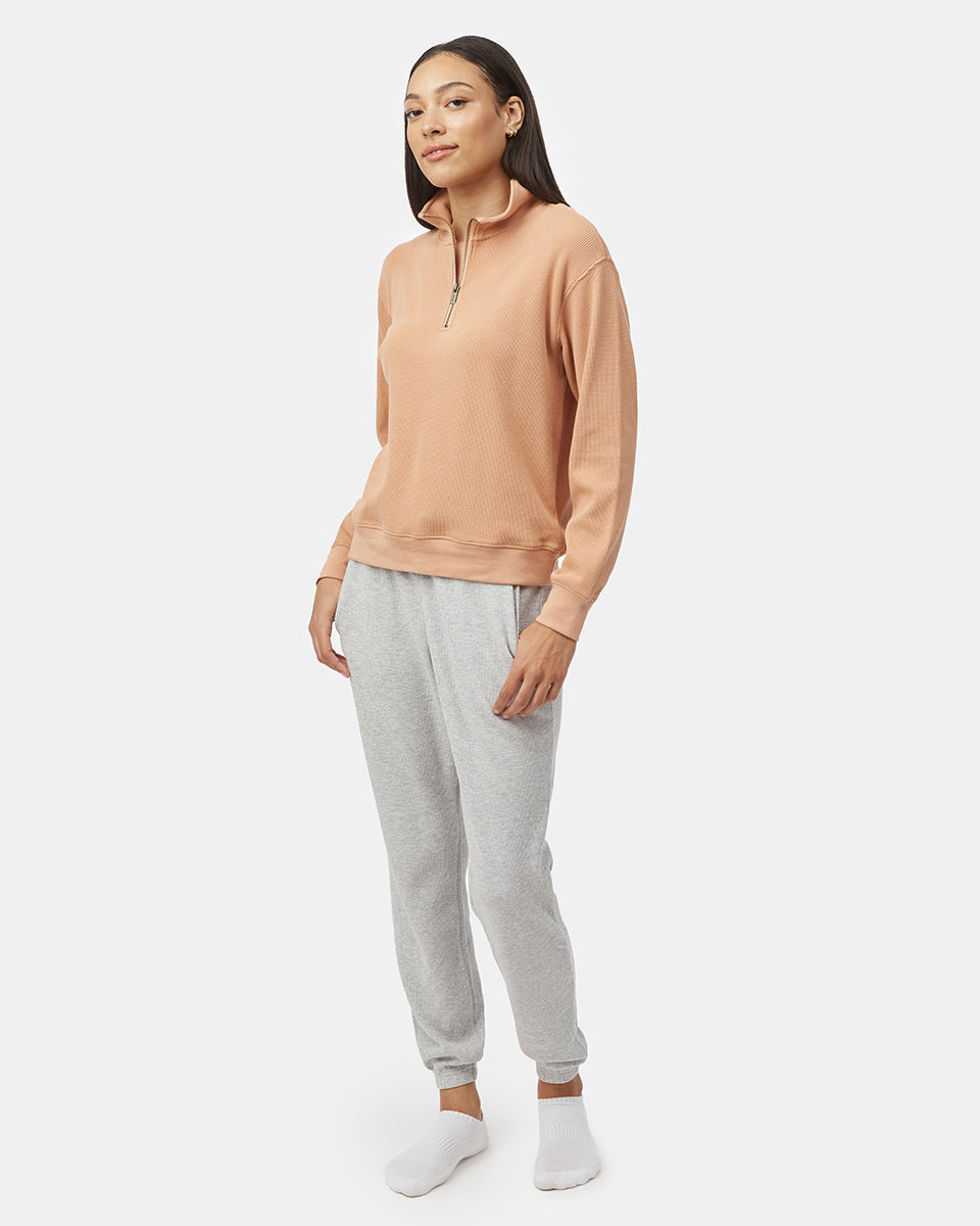 Tentree Women's TreeWaffle Half Zip - Italian Clay