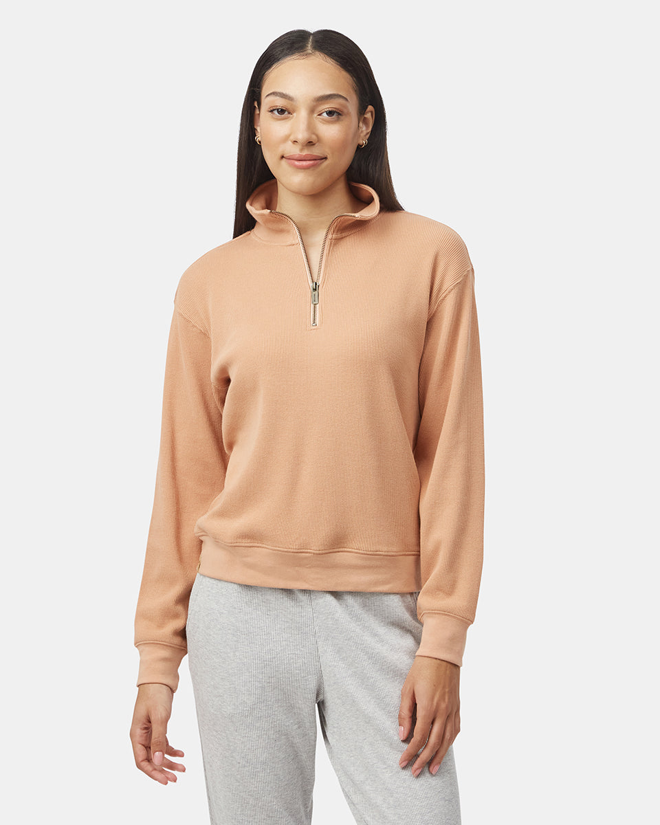 Tentree Women's TreeWaffle Half Zip - Italian Clay