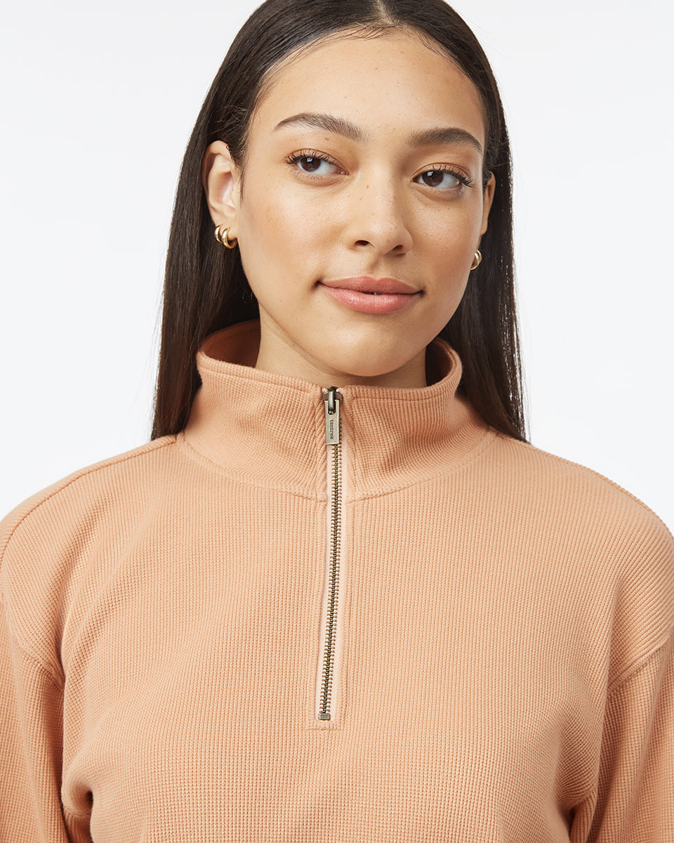 Tentree Women's TreeWaffle Half Zip - Italian Clay