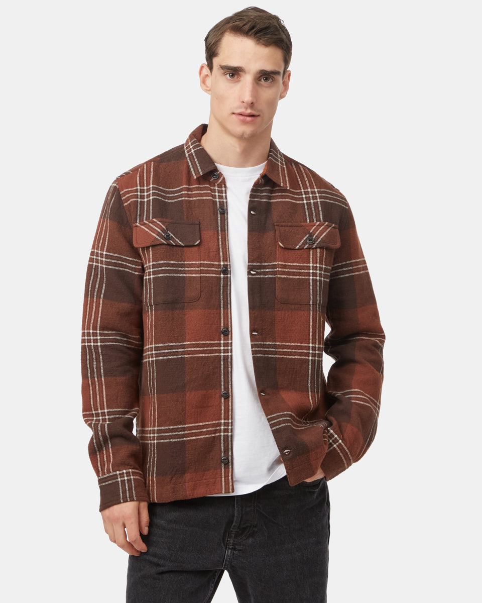 Tentree Men's Heavy Weight Flannel Jacket - Dark Oak Sepia Oatmeal