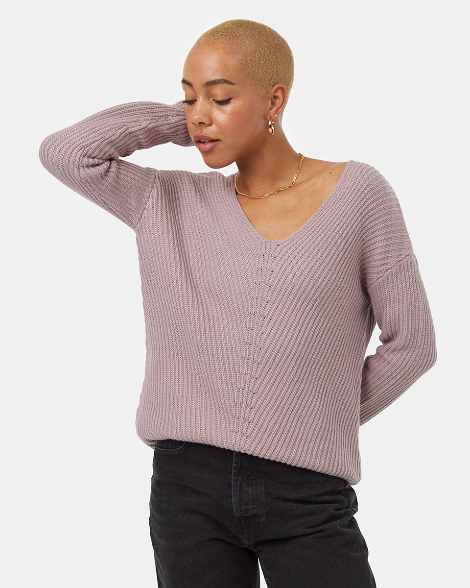Tentree Women's Highline V-Neck Sweater - Lilac Chalk