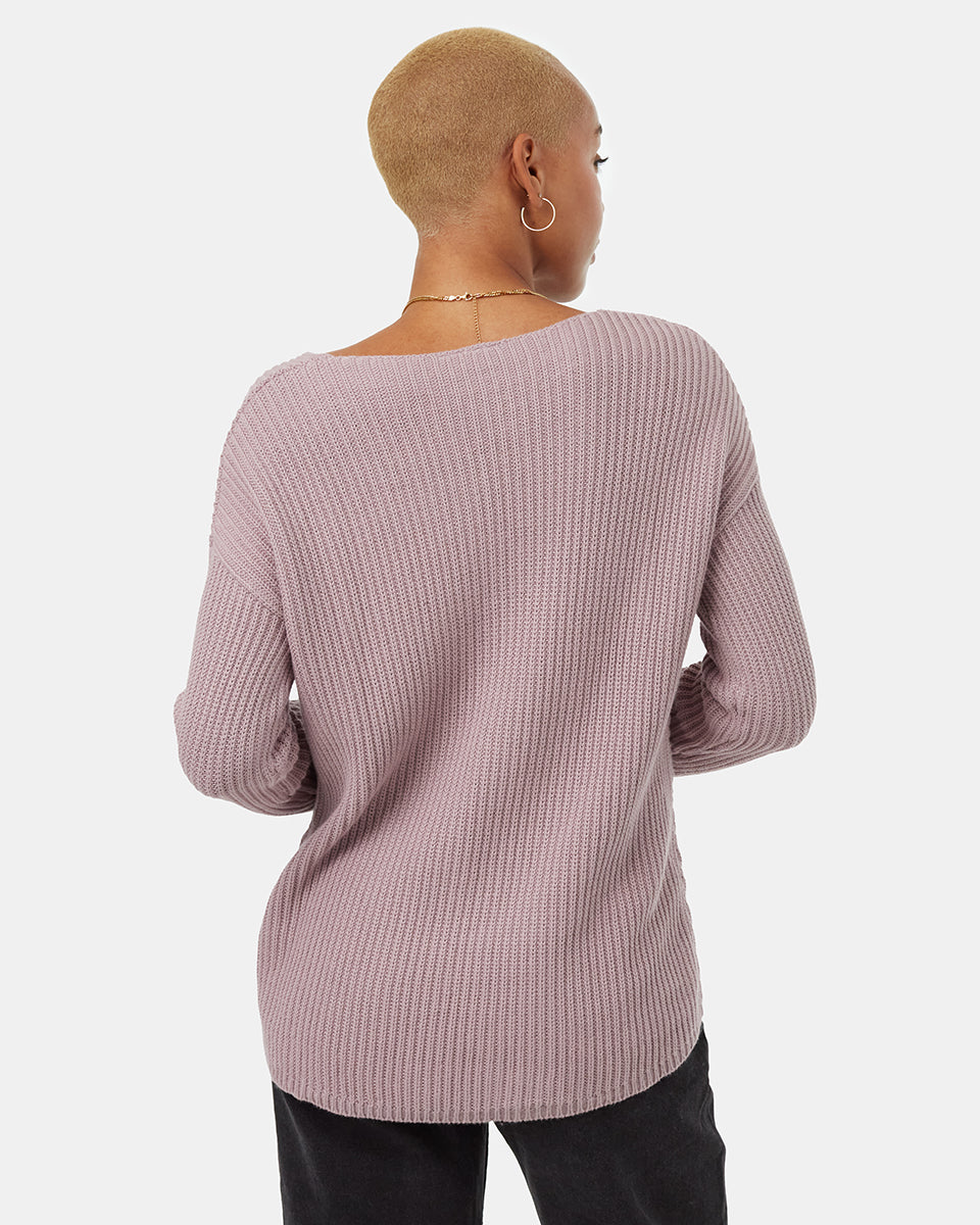 Tentree Women's Highline V-Neck Sweater - Lilac Chalk
