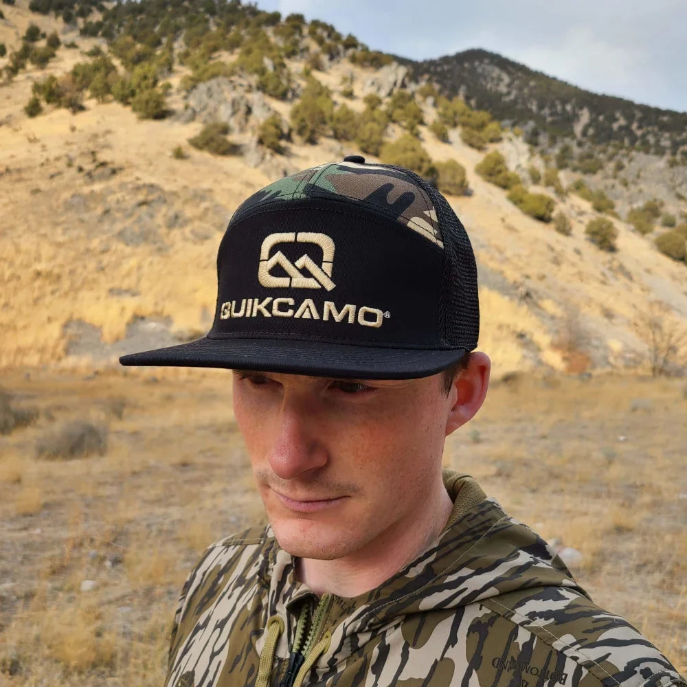 QuikCamo 7-Panel Trucker Hat – Adjustable Snapback – product view 1
