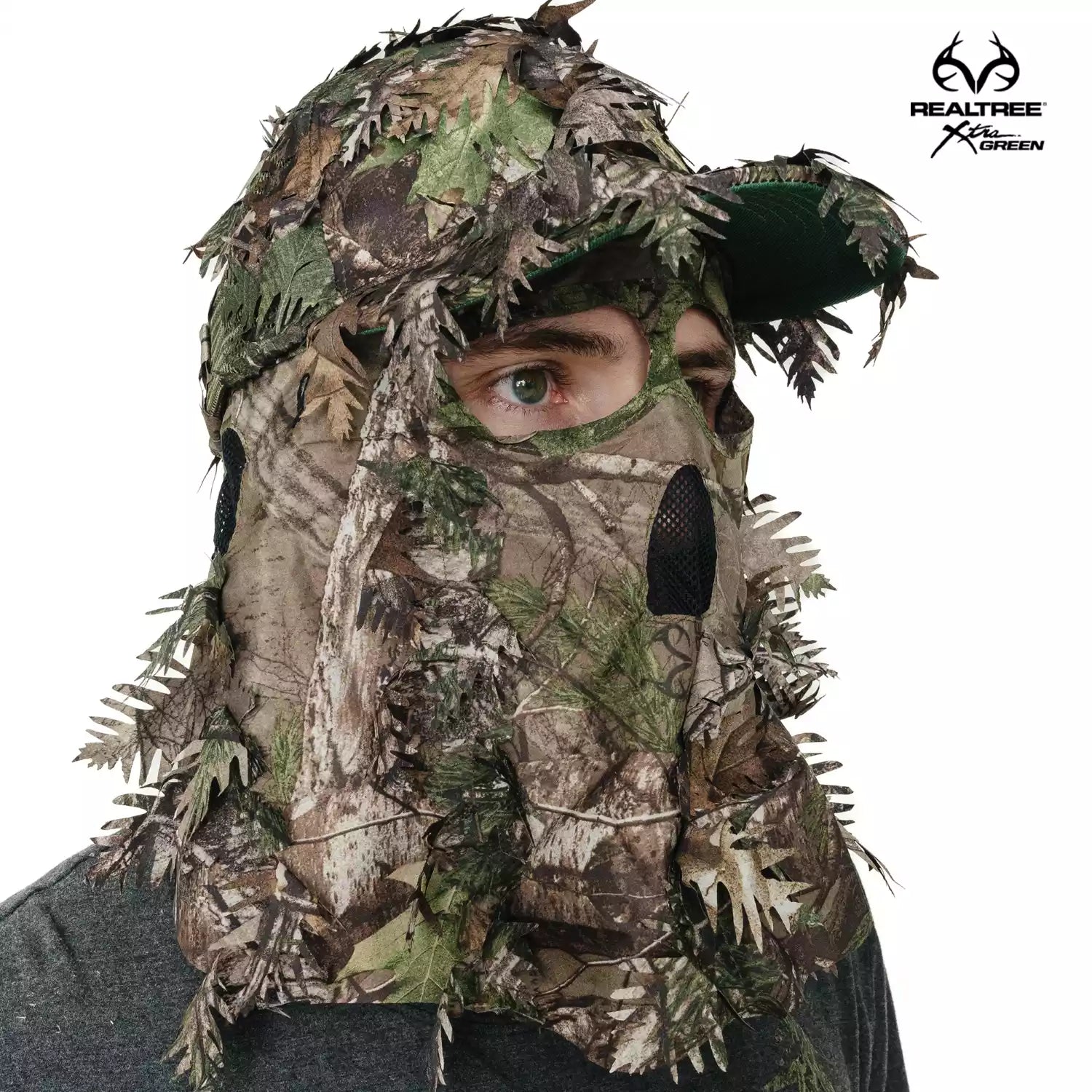 QuikCamo 3D Leafy Ball Cap with Front Face Mask – product view 45