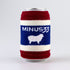Red, white, and blue knit can cooler featuring a Minus33 wordmark and white sheep graphic.