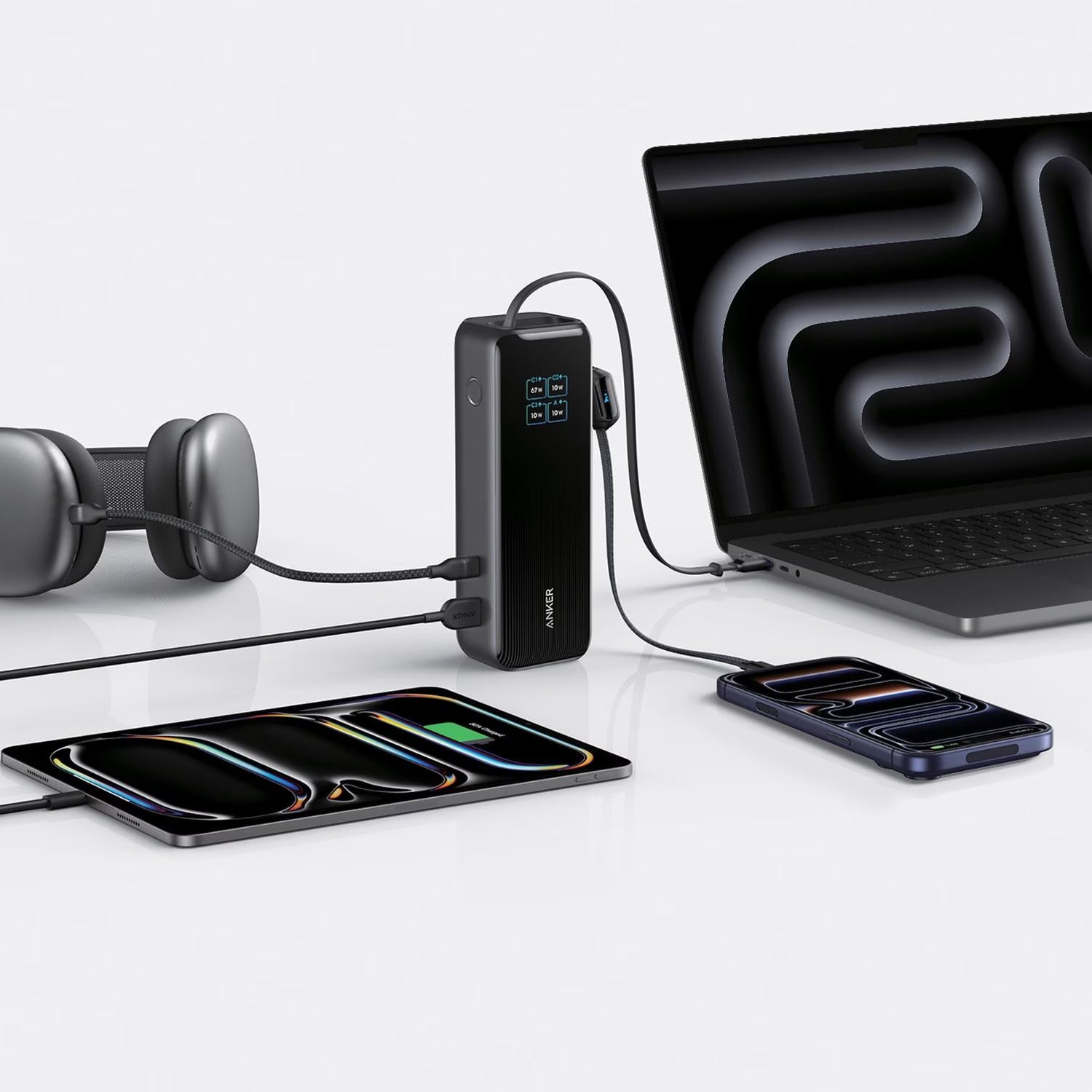 Anker Laptop Power Bank (25K, 165W, Built-In and Retractable Cables) - Black