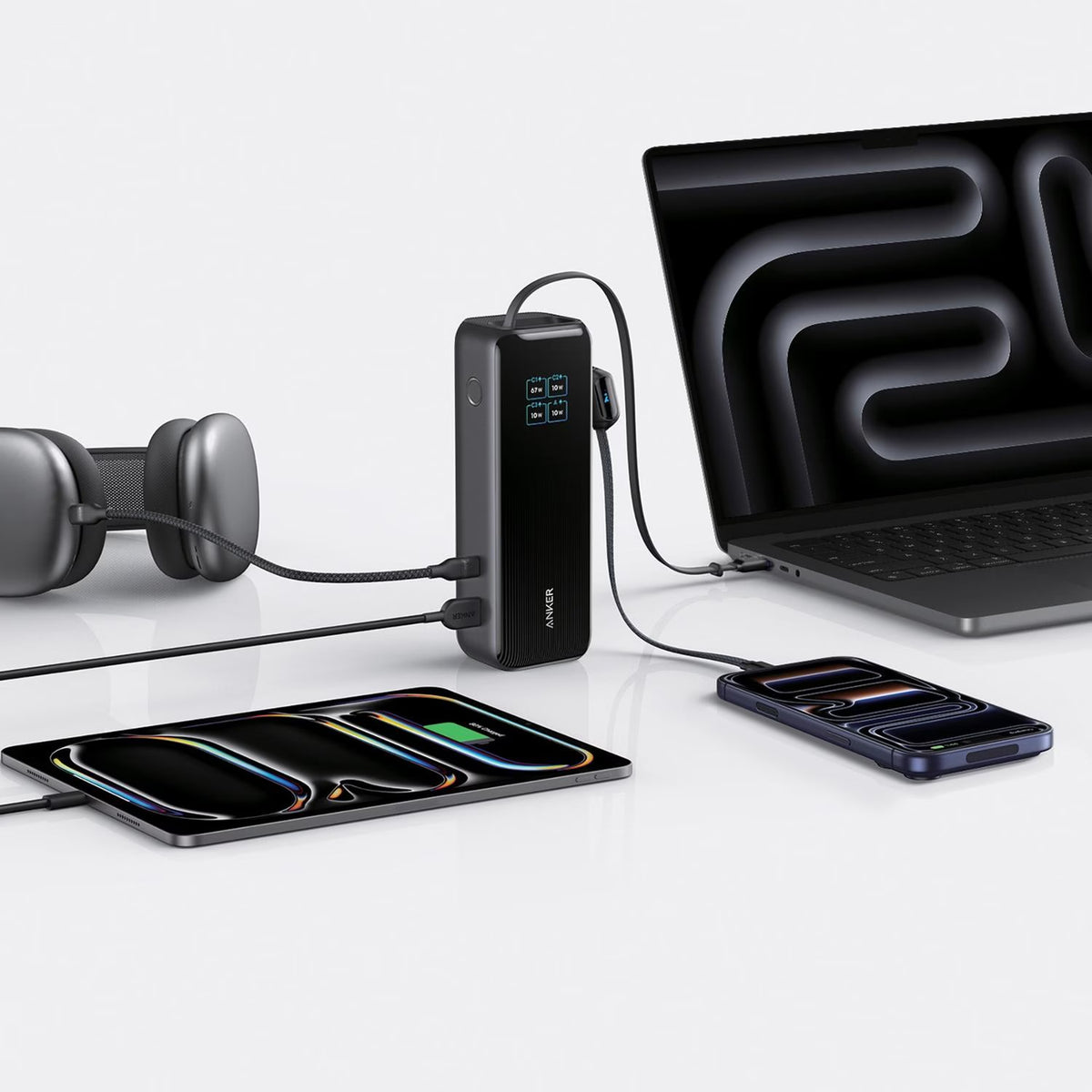 Anker Laptop Power Bank (25K, 165W, Built-In and Retractable Cables) - Black