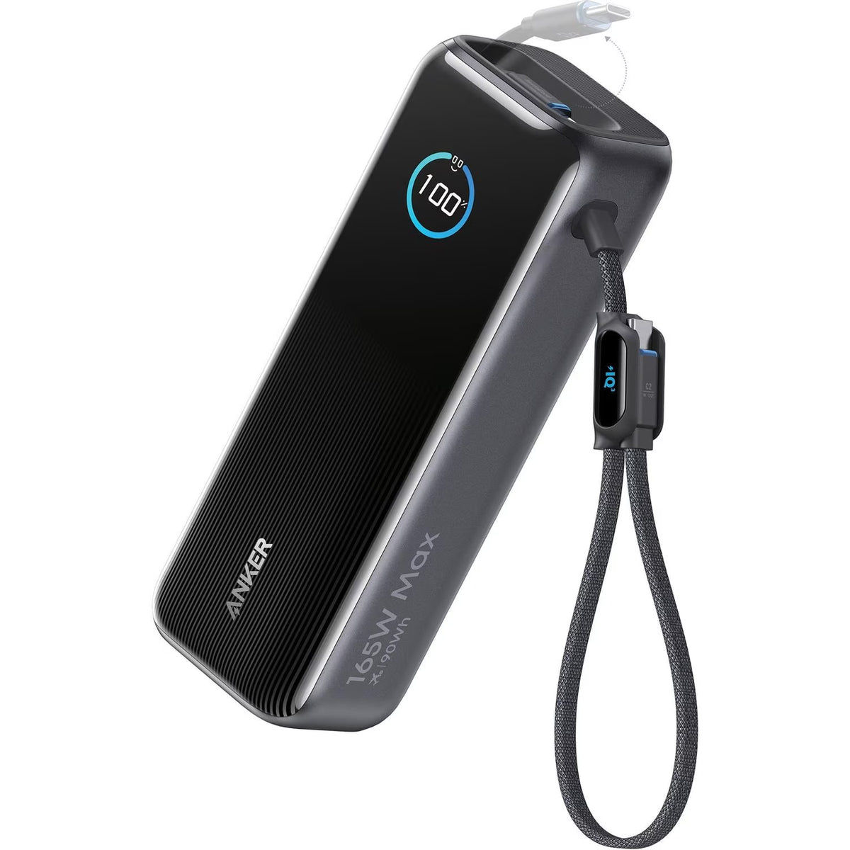 Anker Laptop Power Bank (25K, 165W, Built-In and Retractable Cables) - Black