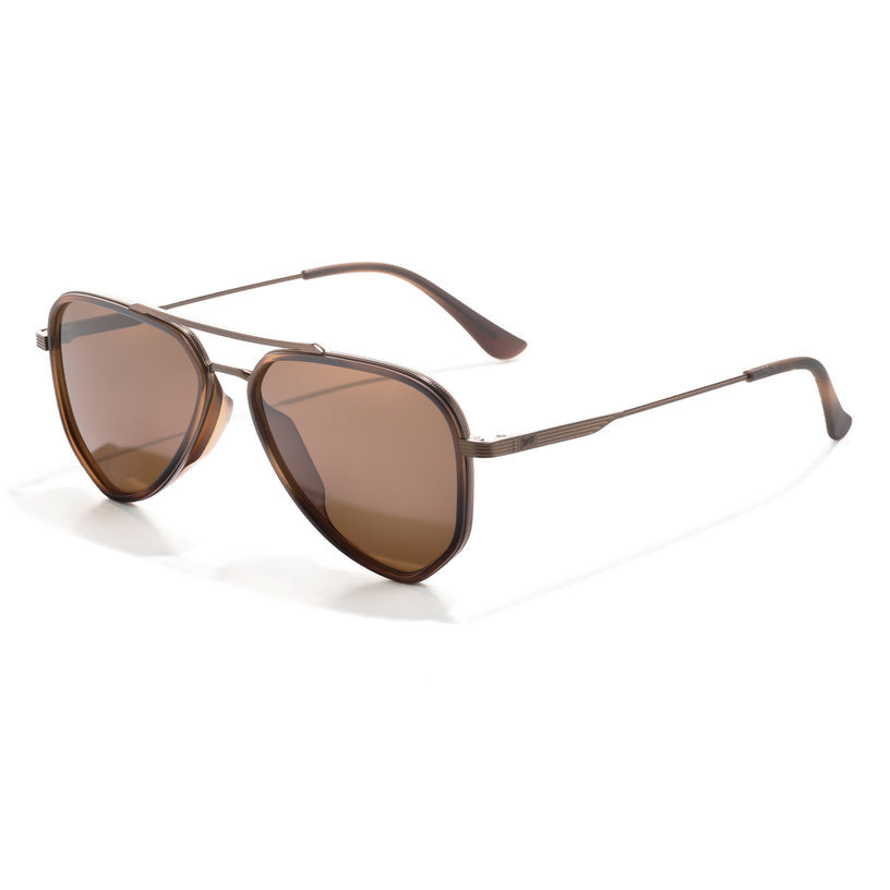 Sunski Astra Polarized Sunglasses - Tortoise Amber - Brown sunglasses with metal frame on a white background