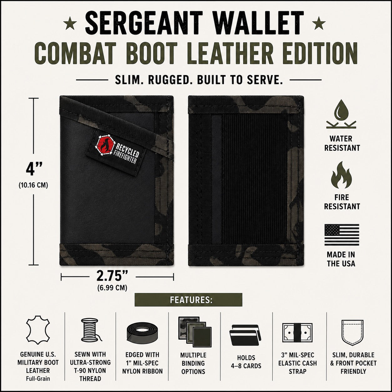 Recycled Firefighter Sergeant Wallet - Combat Boot Leather Edition — product view 2