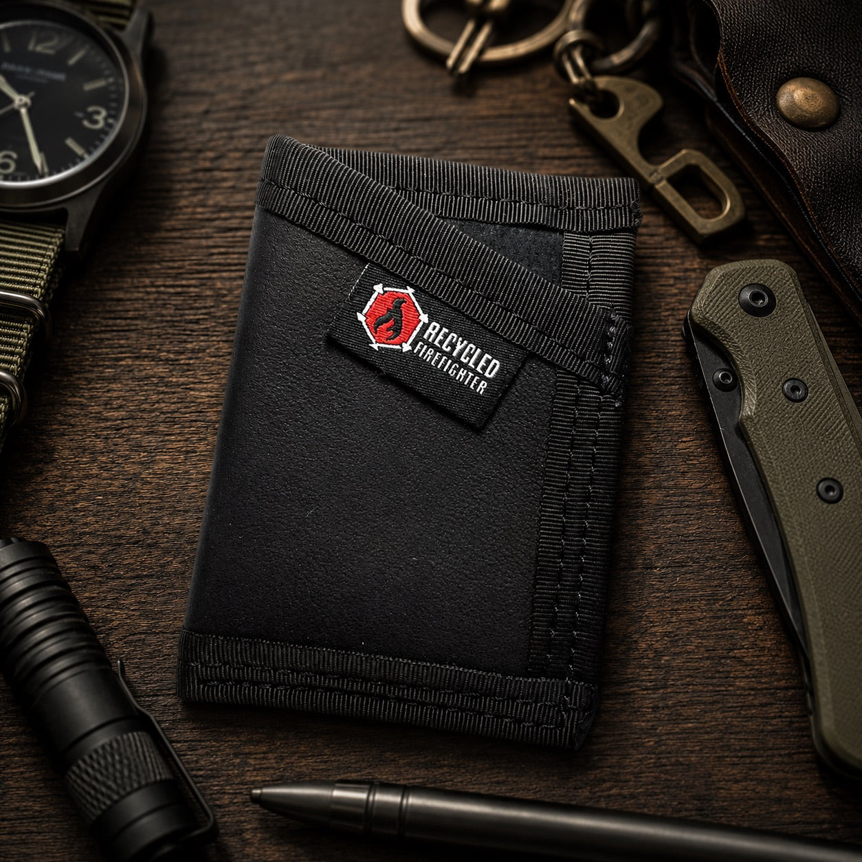 Recycled Firefighter Sergeant Wallet - Combat Boot Leather Edition — product view 4