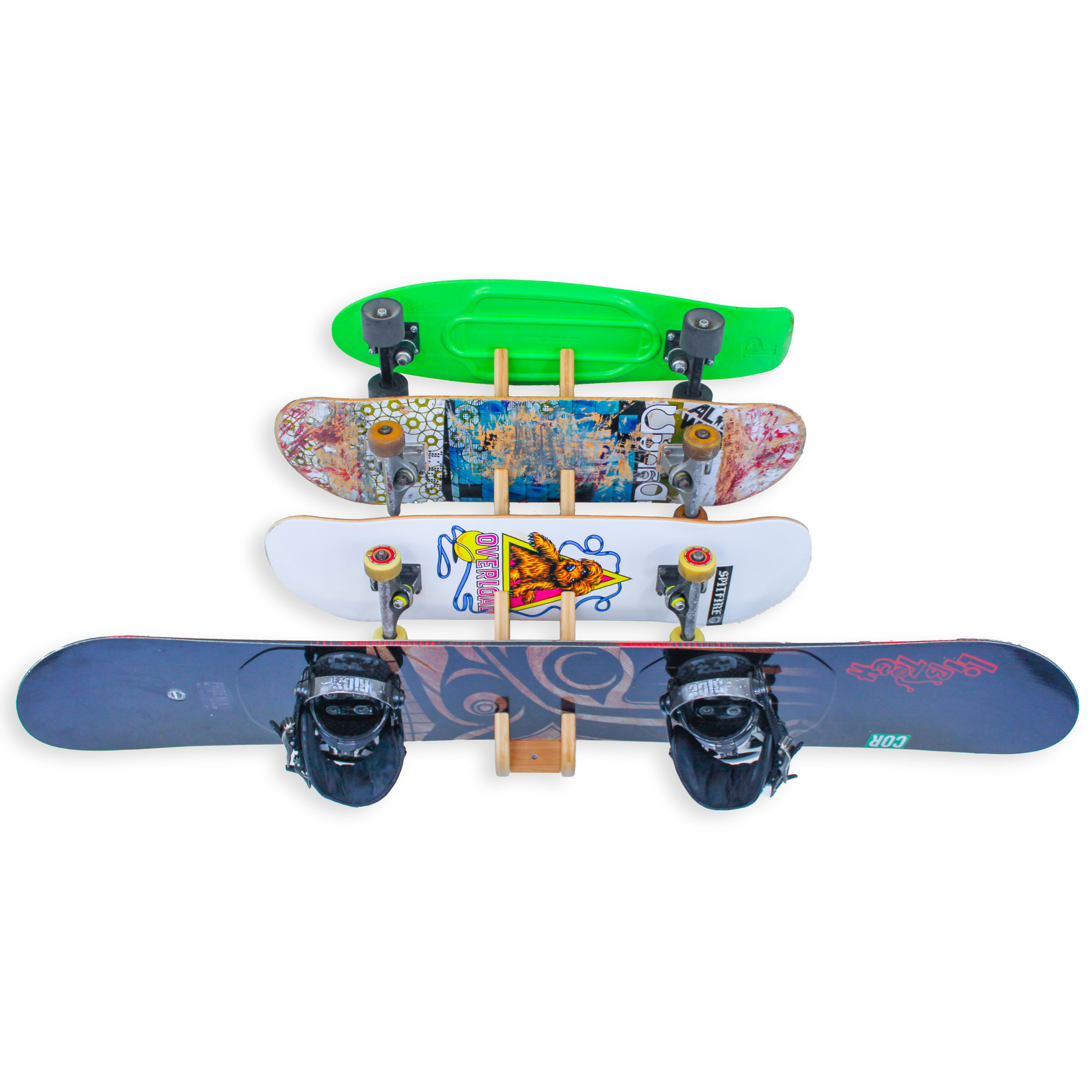COR Surf Four-Board Skateboard and Snowboard Bamboo Wall Rack