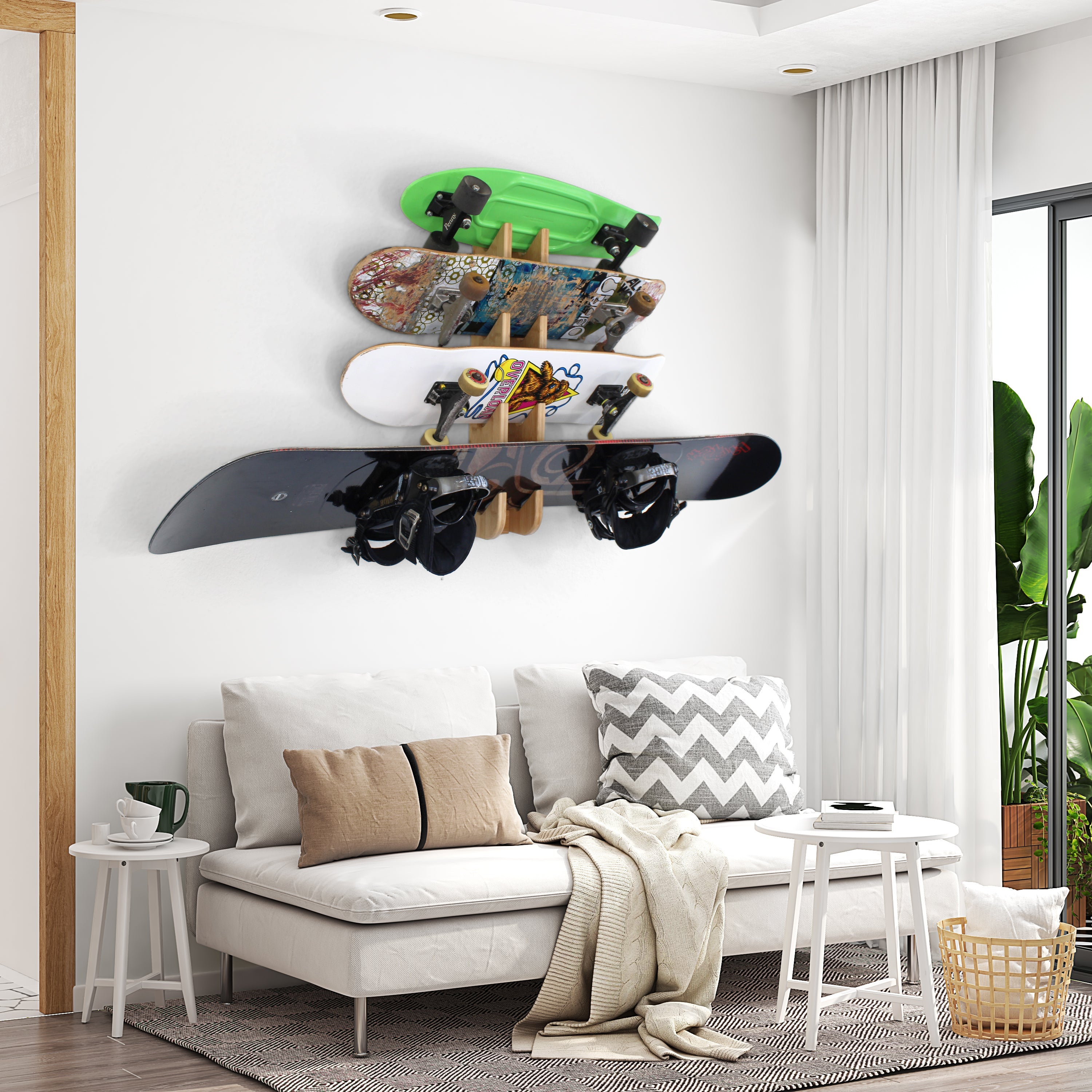 COR Surf Four-Board Skateboard and Snowboard Bamboo Wall Rack — view 2