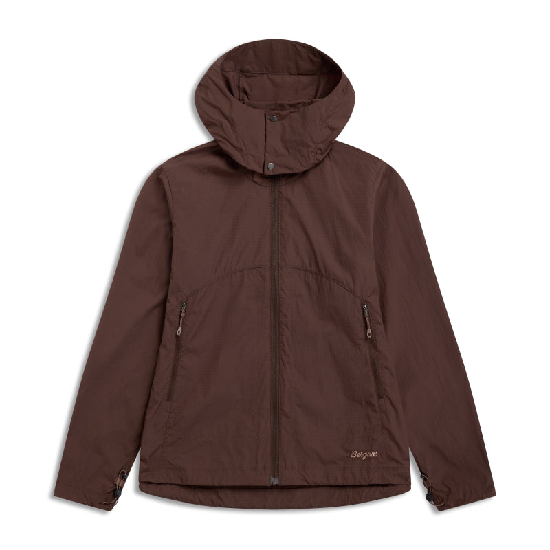 Bergans Vega Windbreaker Jacket Women shown in brown with hood and front pockets