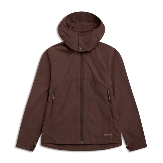 Bergans Vega Windbreaker Jacket Women shown in brown with hood and front pockets