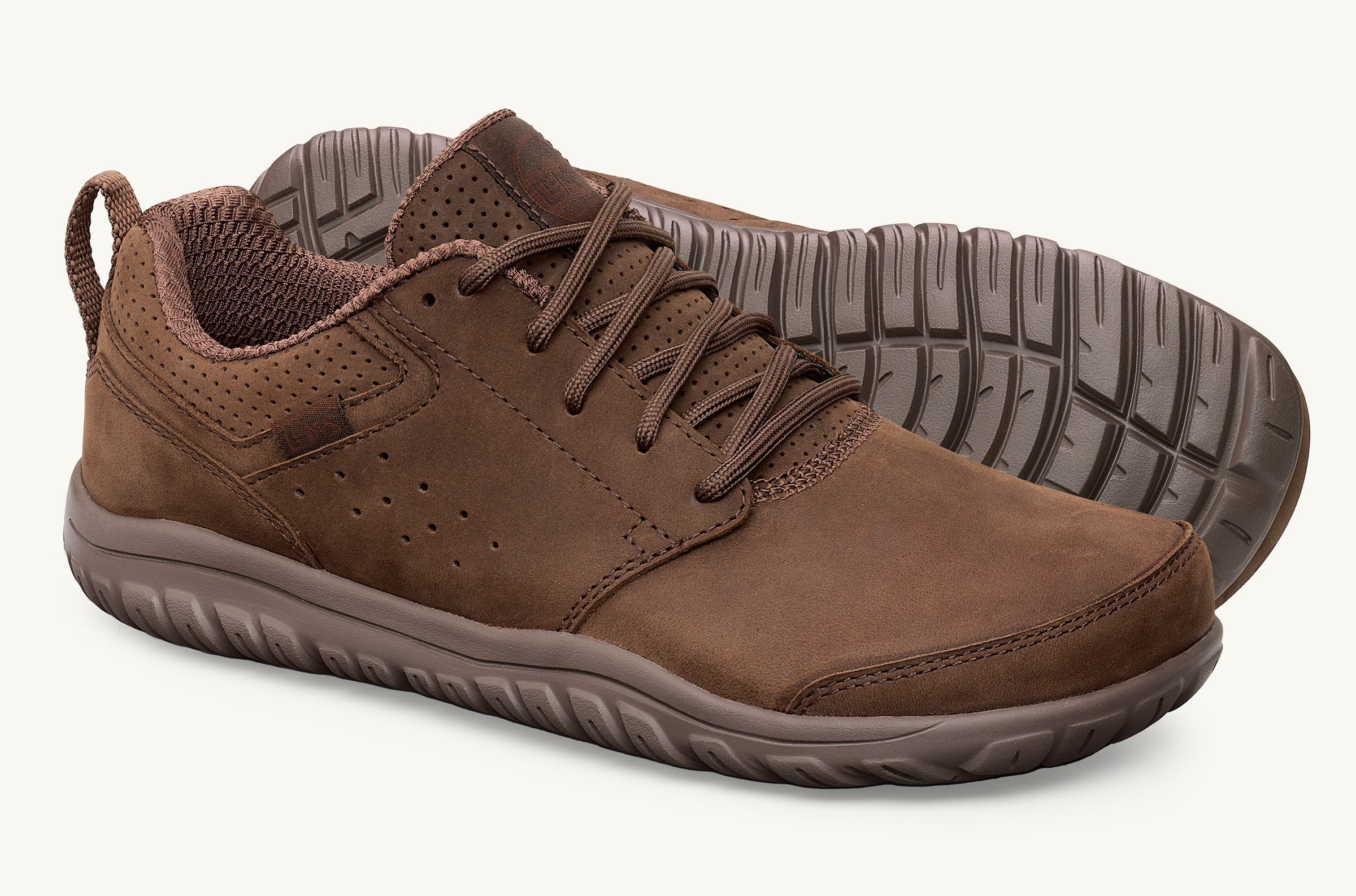 Lems Men's Primal Zen Leather — Walnut — pair and outsole view