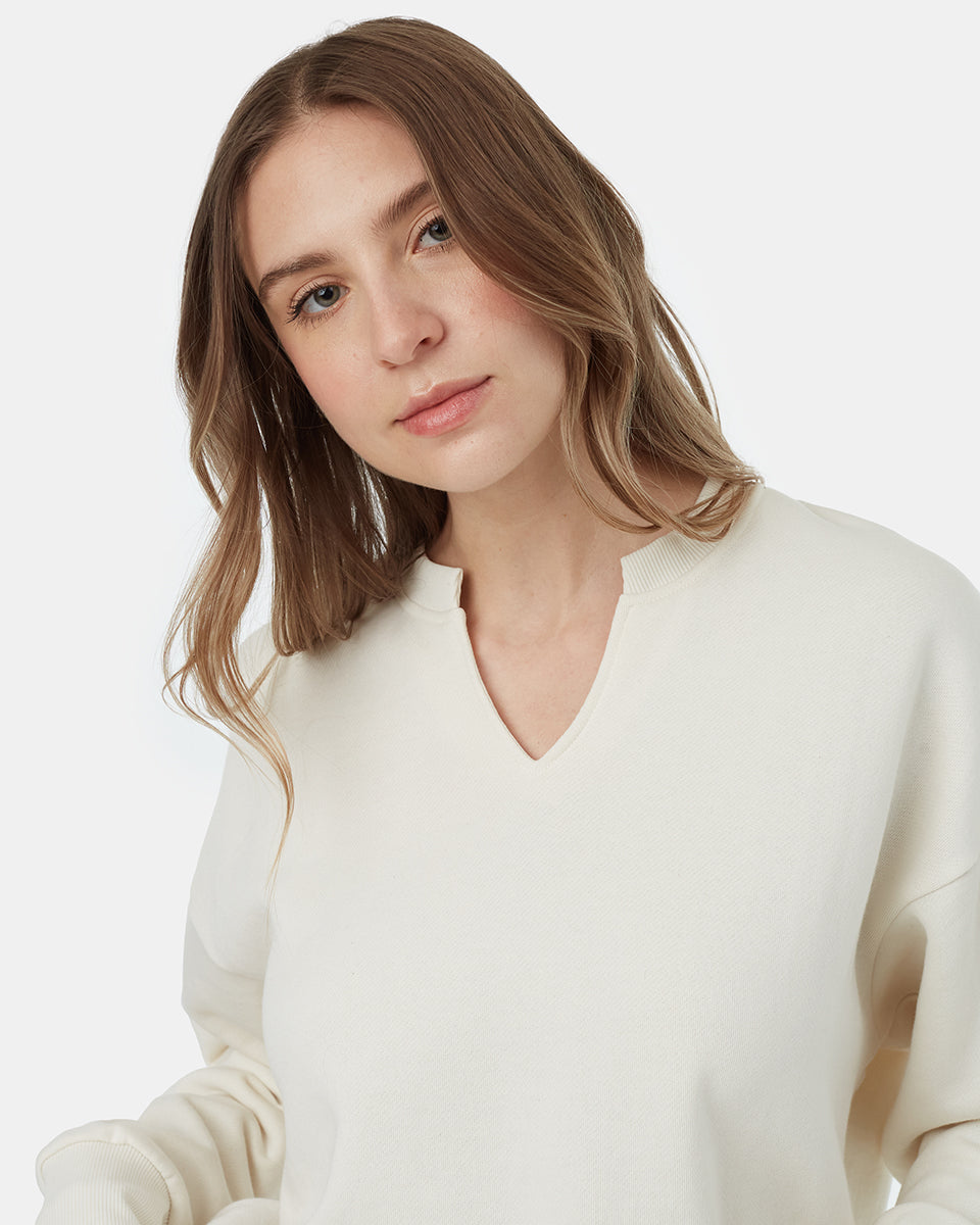 Tentree Women's TreeFleece Notch Neck Crew - Undyed