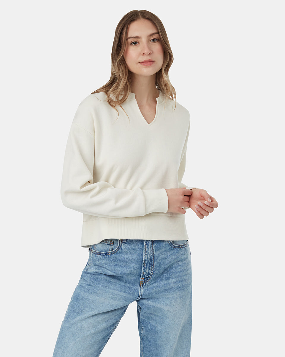 Tentree Women's TreeFleece Notch Neck Crew - Undyed
